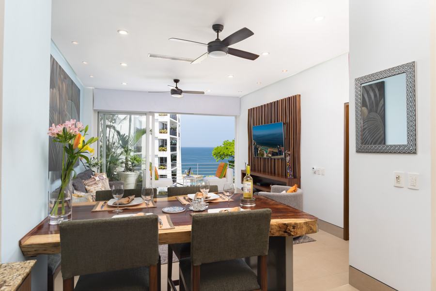 Dining table with the ocean beyond